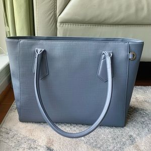Dagne Dover Signature leather classic tote in blue with dust bag